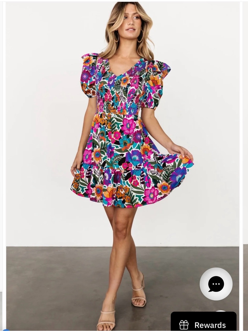 Baltic Born Multi-Color Floral Smocked Mini Dress